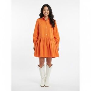 Caryn Lawn NWT $182 Cotton Pleated Drop Waist Dress OSFM Pockets Burnt Orange